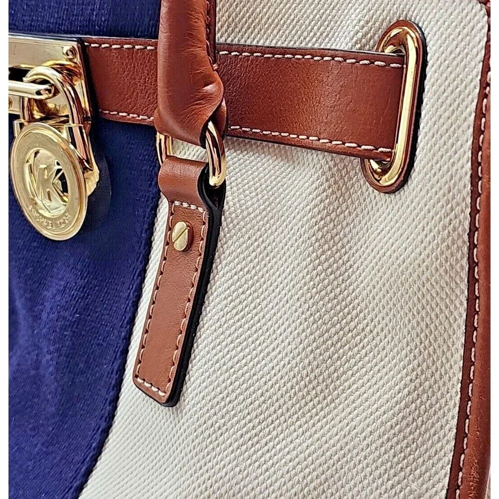 Michael Kors Hamilton Purse Tote Bag Tri-Color  Large Fabric Leather Padlock